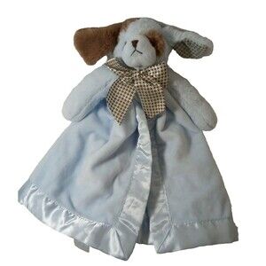 Bearington Baby Collection Dog Lovey Blue Brown Satin Edge embroidered face